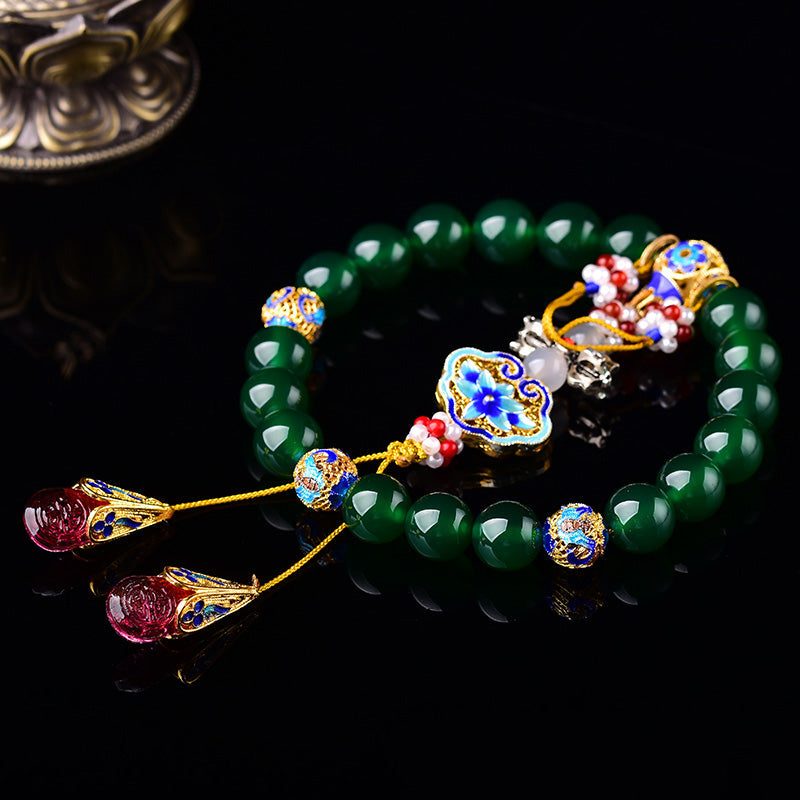 Nimara Ritual Natural Green Agate Wrist Mala Success Charm Pocket Mala Car Decoration