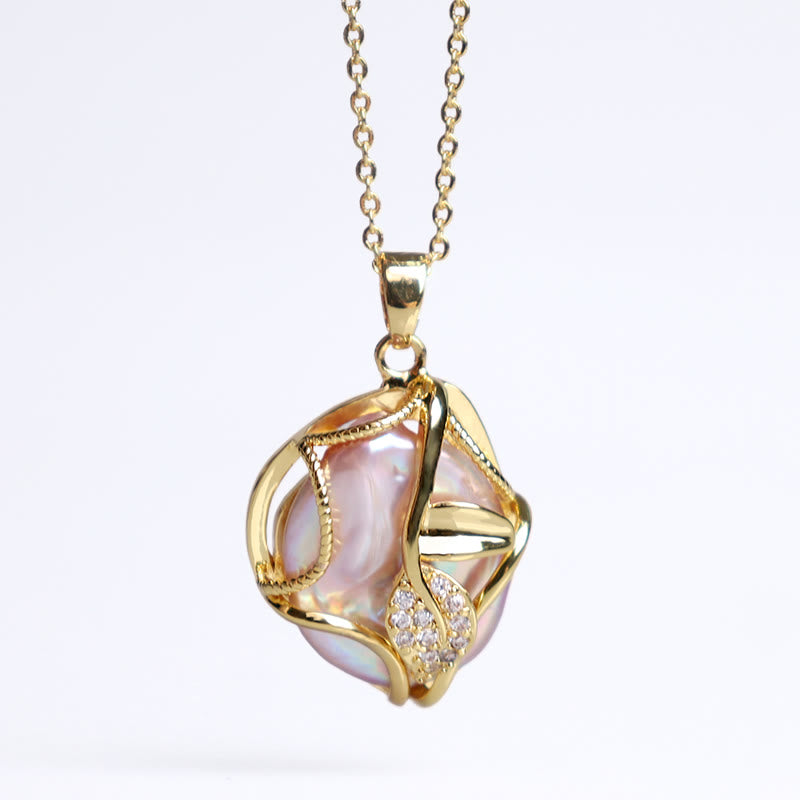 Nimara Ritual 18K Gold Plated Copper Natural Baroque Pearl Flower Sincerity Necklace Pendant