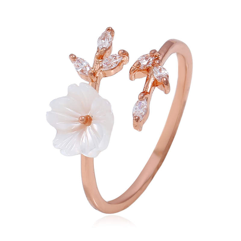 Nimara Ritual Plum Blossom Leaf Pattern Copper Luck Ring