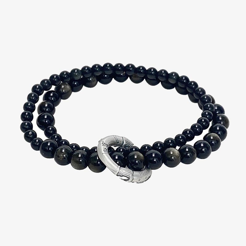Nimara Ritual 999 Sterling Silver Black Obsidian Fulfillment Strength Double Layer Bracelet