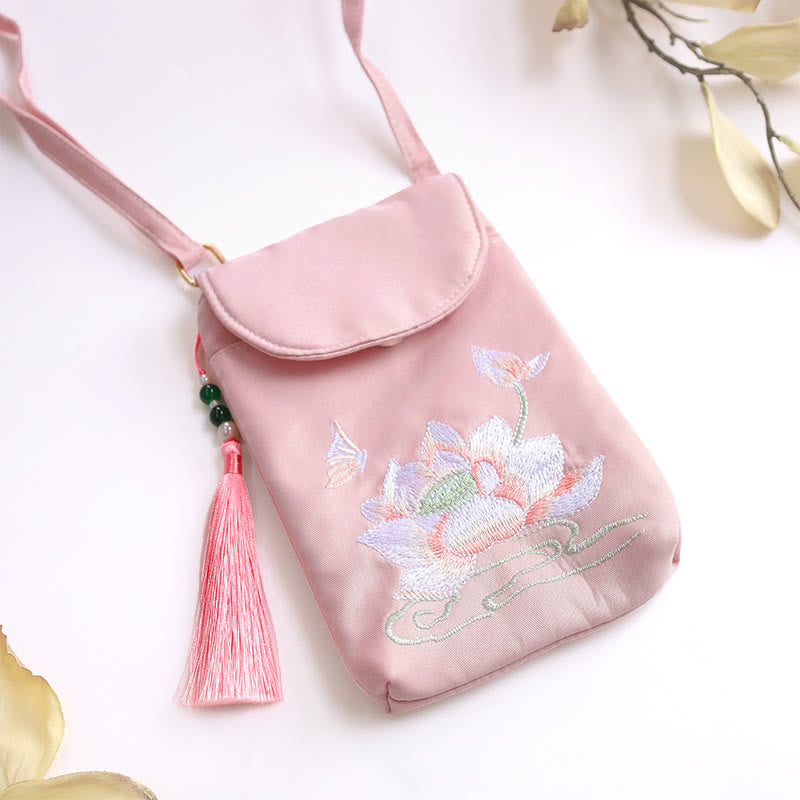 Nimara Ritual Small Embroidered Flowers Crossbody Bag Shoulder Bag Double Layer Cellphone Bag