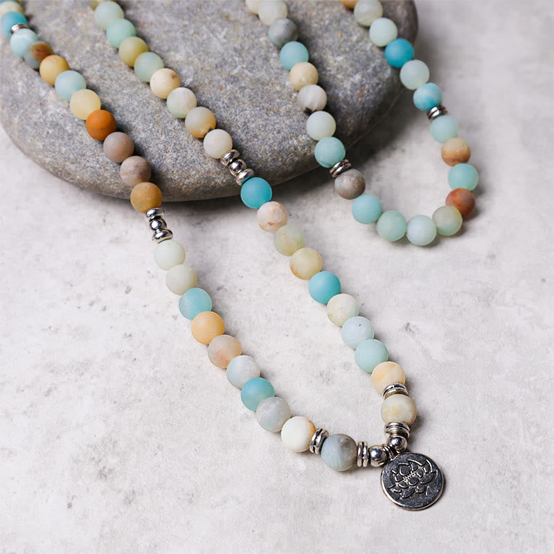 Nimara Ritual Tibetan Amazonite Stone Blessing Lotus Mala