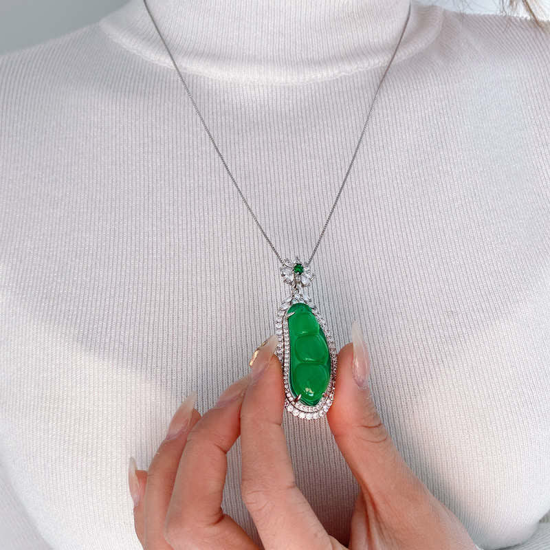 Nimara Ritual Fortune Bean Cyan Jade Luck Necklace Pendant