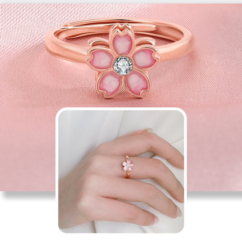 Nimara Ritual 925 Sterling Silver Cherry Blossom Blessing Chain Bracelet Rotatable Ring