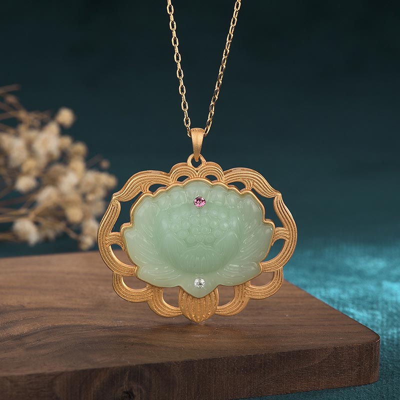 Nimara Ritual Natural Jade Lotus Harmony Necklace Pendant
