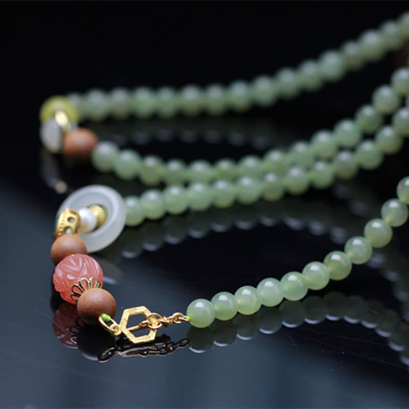Nimara Ritual Natural Hetian Jade Amber Lotus Red Agate Luck Abundance Bracelet