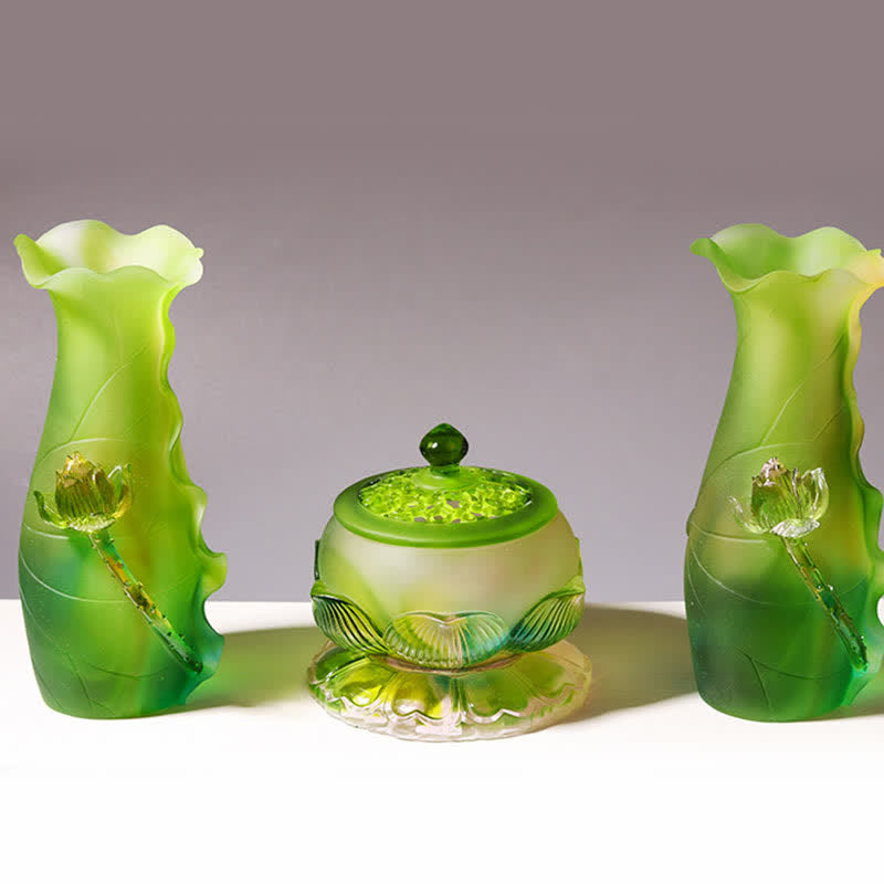 Nimara Ritual Feng Shui Lotus Handmade Liuli Crystal Art Piece Home Office Offering Decoration