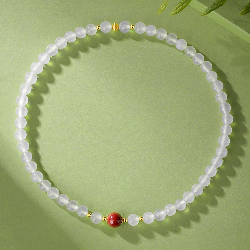 Nimara Ritual 925 Sterling Silver Natural White Agate Cinnabar Double Wrap Protection Bracelet