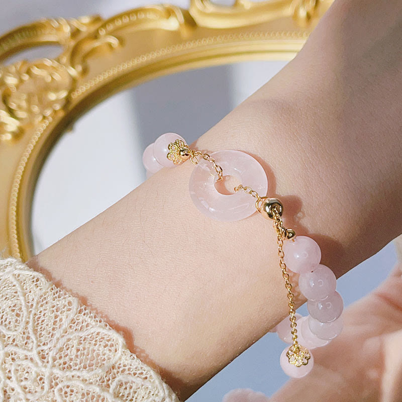 Nimara Ritual Natural Pink Crystal Peace Buckle Love Charm Bracelet