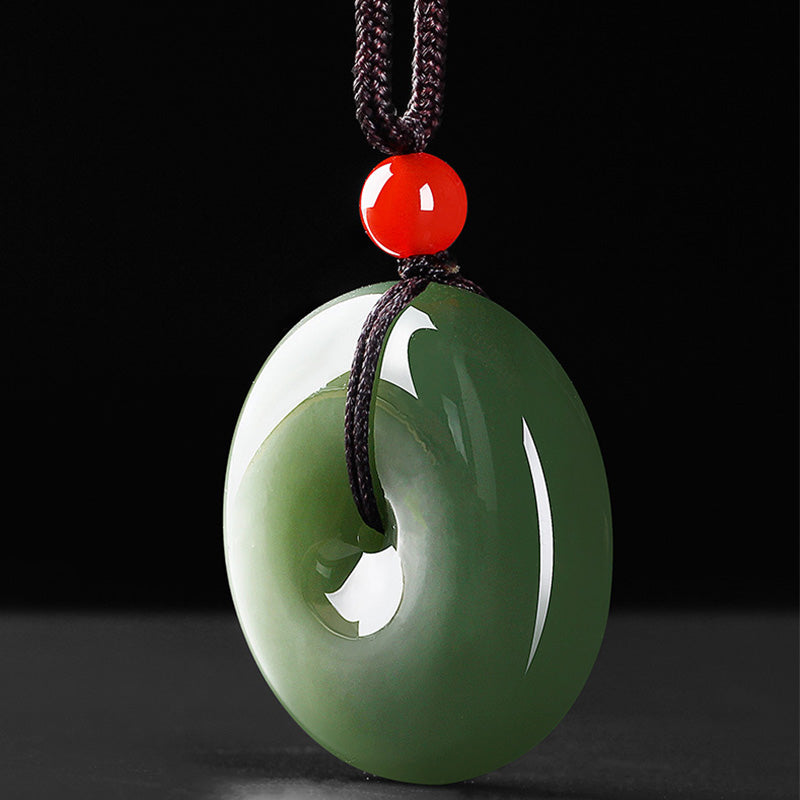 Nimara Ritual Natural Round Jade Peace Buckle Prosperity Necklace String Pendant