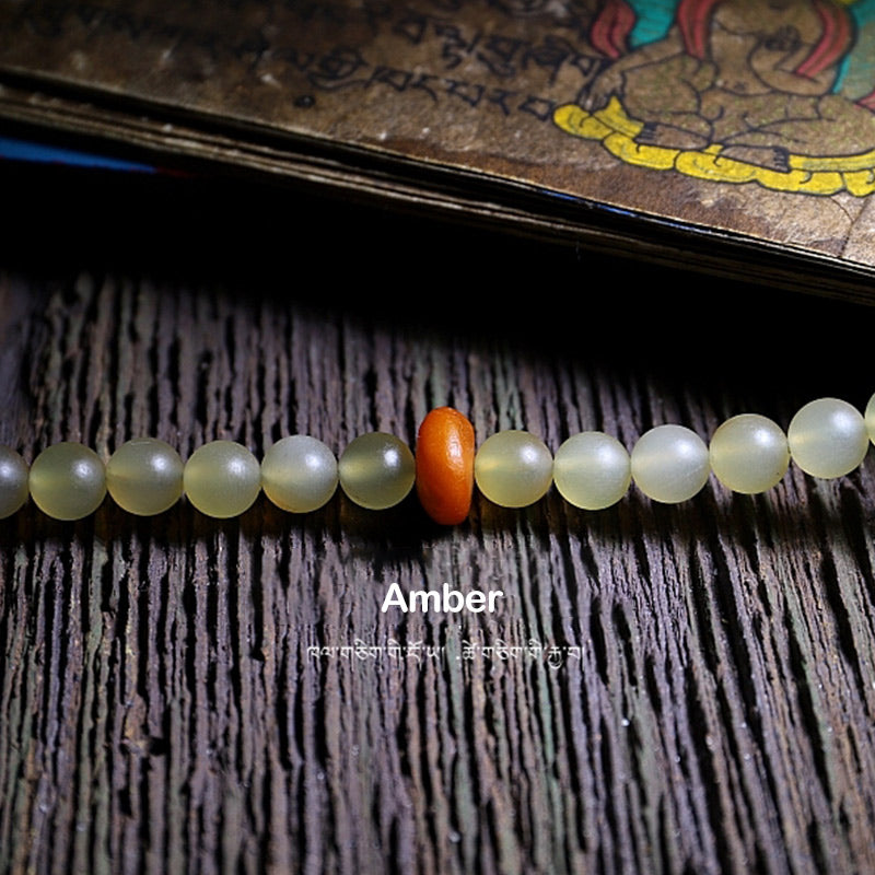 Nimara Ritual 108 Mala Beads Tibet Sheep Horn Amber Luck Bracelet