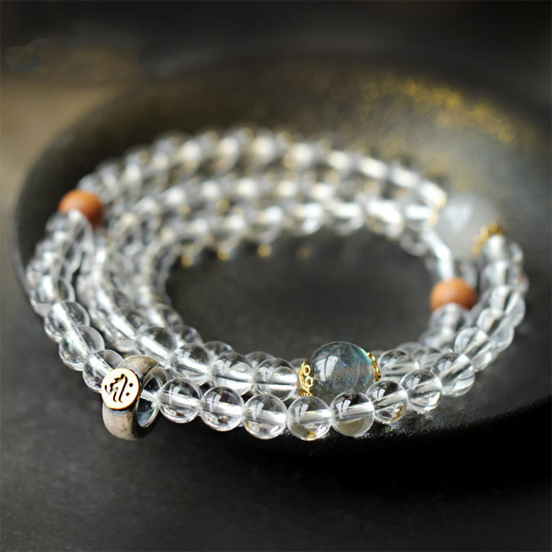 Nimara Ritual 925 Sterling Silver Chinese Zodiac Natal Buddha White Crystal Meditation Triple Wrap Bracelet