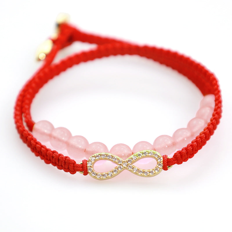 Nimara Ritual Tibetan Handmade Lotus Pink Crystal Soothing Red String Bracelet