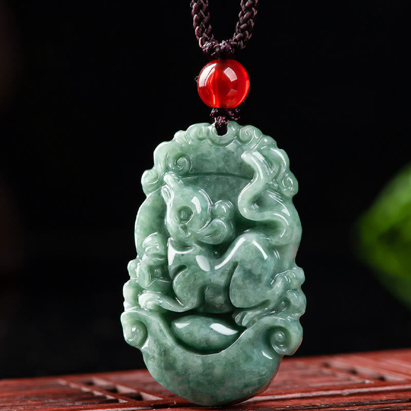 Nimara Ritual Natural Jade 12 Chinese Zodiac Prosperity Necklace Pendant