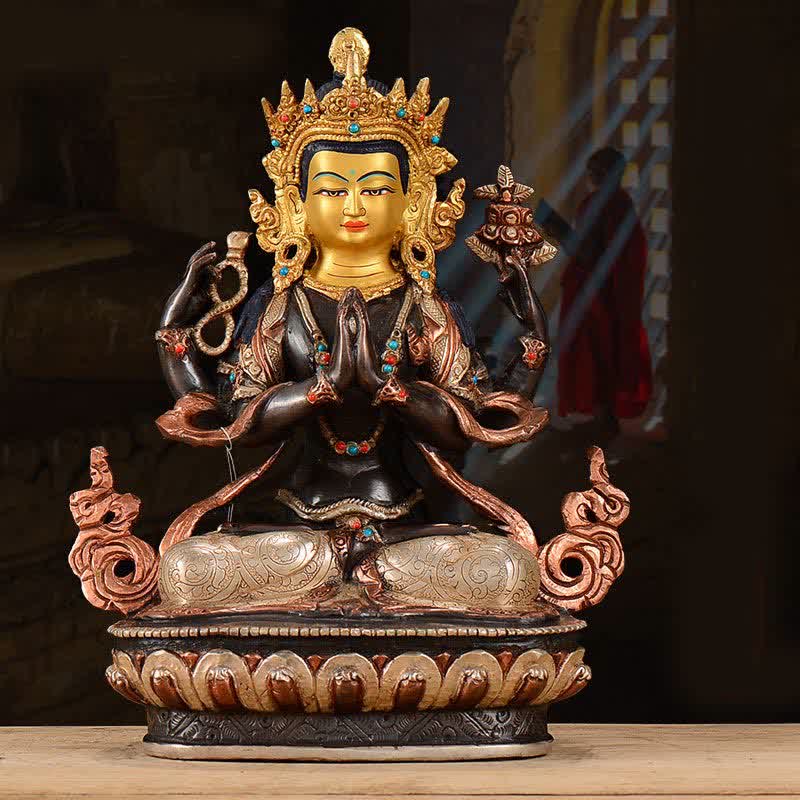 Nimara Ritual Bodhisattva Chenrezig Four-armed Avalokitesvara Protection Copper Statue Decoration