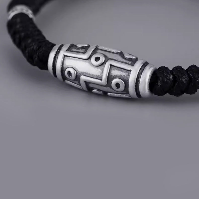 Nimara Ritual 999 Sterling Silver Nine-Eye Dzi Bead Pattern Blessing Rope Bracelet