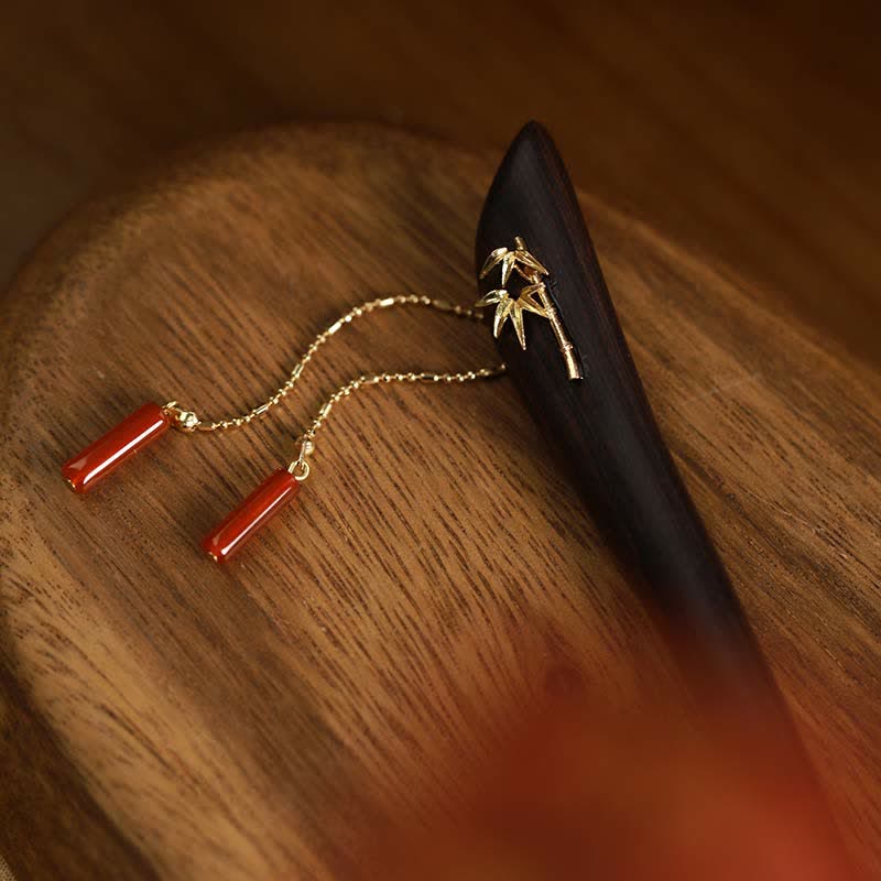 Nimara Ritual Red Agate Ebony Wood Confidence Tassel Hairpin