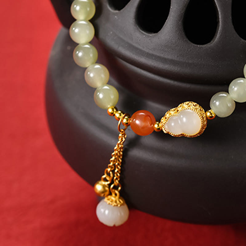 Nimara Ritual 925 Sterling Silver Hetian Jade Gourd Lotus Abundance Luck Bracelet