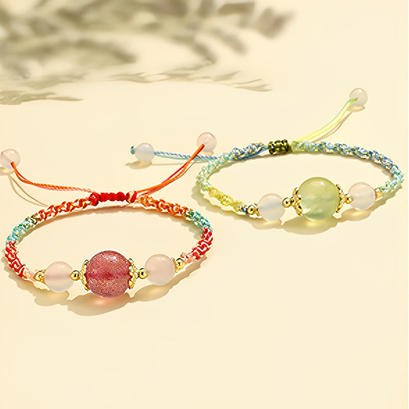 Nimara Ritual Strawberry Quartz Pink Crystal Prehnite White Agate Bead Healing Rope Bracelet