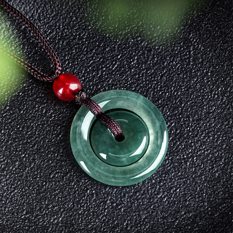 Nimara Ritual Green Jade Double Peace Buckle Abundance Necklace Pendant