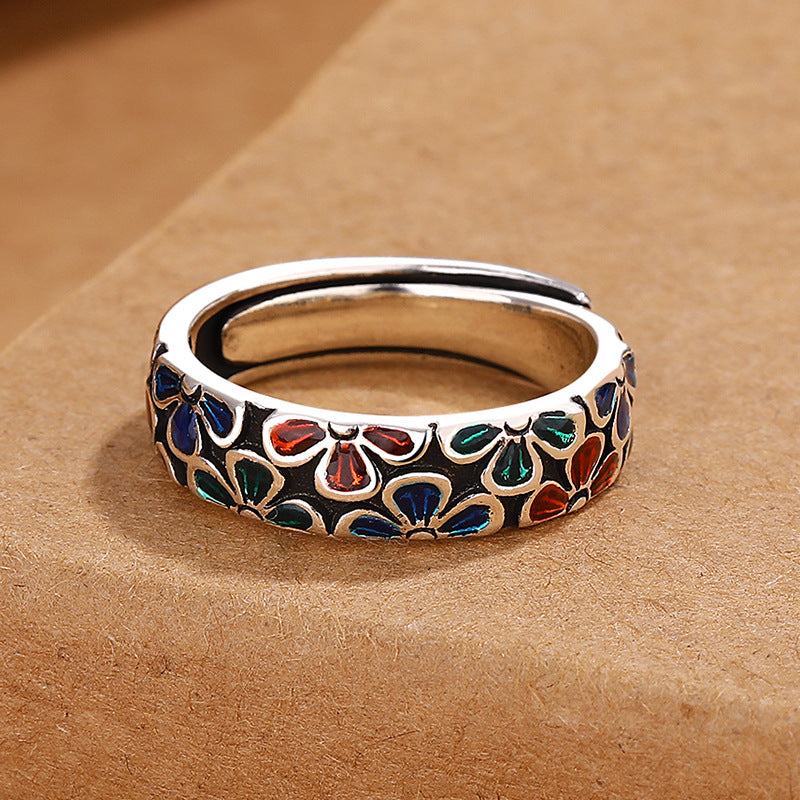 Nimara Ritual Colorful Plum Blossoms Design Healing Copper Adjustable Ring