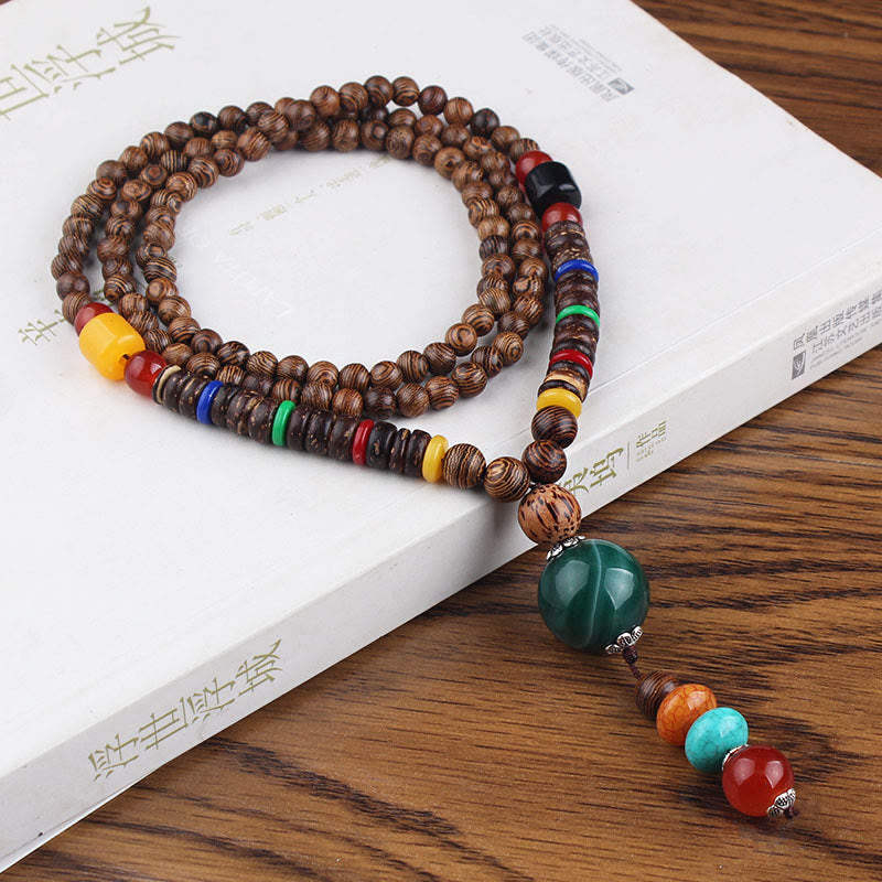 Nimara Ritual Tibetan Wenge Wood Bodhi Seed Agate Balance Peace Necklace Pendant