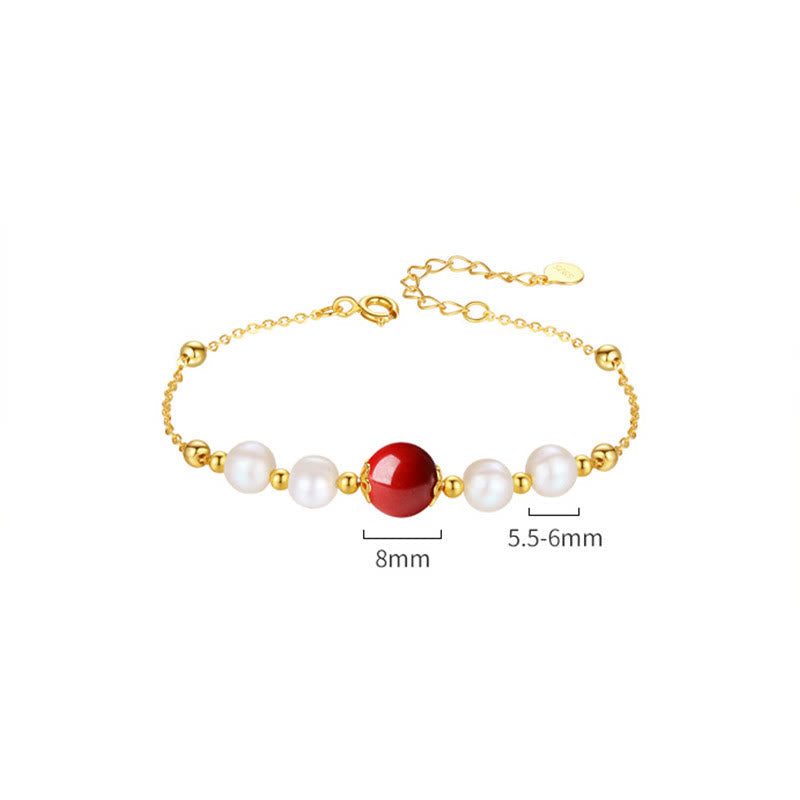 Nimara Ritual 925 Sterling Silver Pearl Cinnabar Healing Bead Chain Bracelet