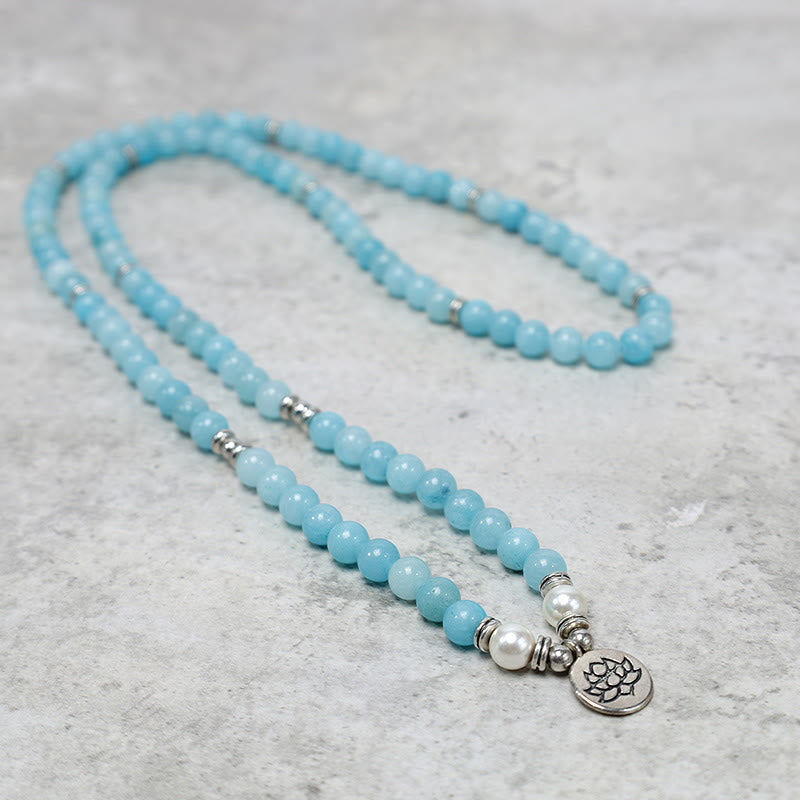 Nimara Ritual Natural Amazonite Stone Healing Lotus Mala Bracelet