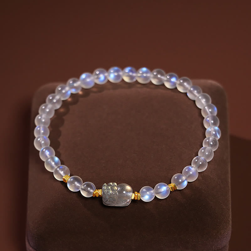 Nimara Ritual 925 Sterling Silver Plated Gold Natural Moonstone PiXiu Healing Bracelet
