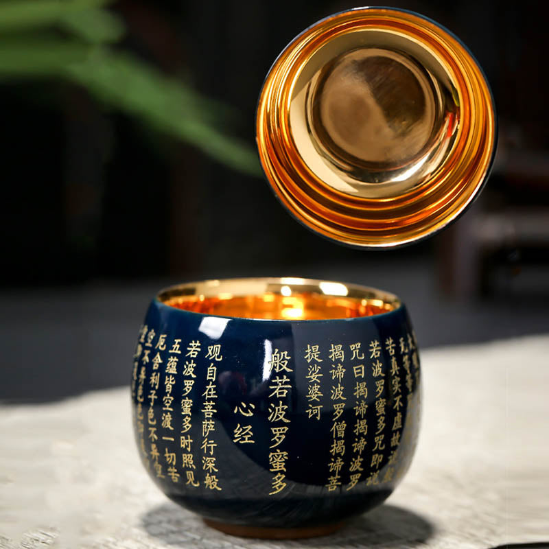 Nimara Ritual Heart Sutra Great Compassion Mantra Engraved Ceramic Teacup Kung Fu Tea Cup