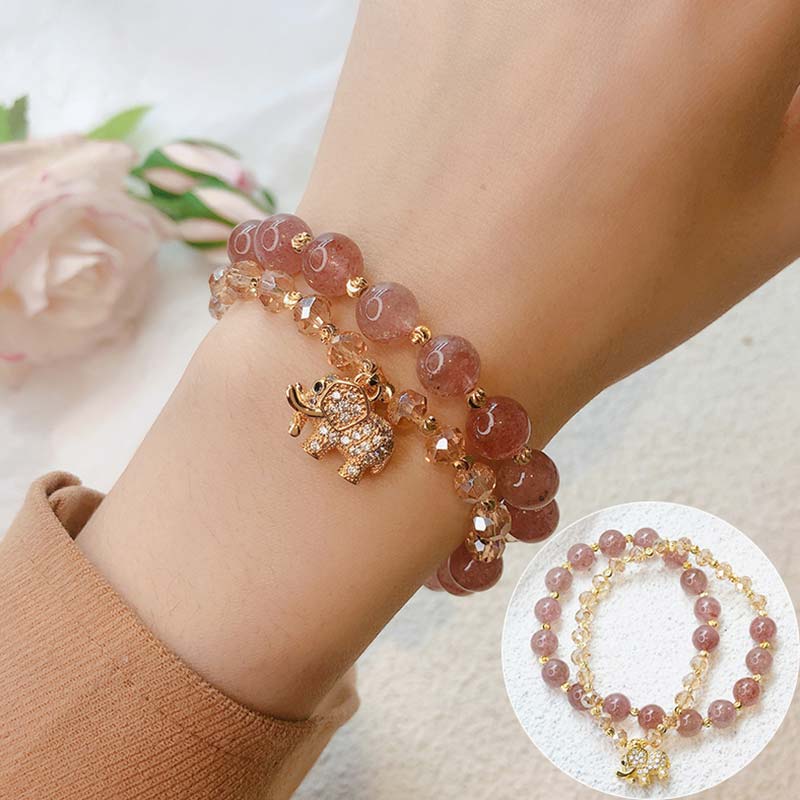 Nimara Ritual Rose Quartz Elephant Healing Energy Charm Bracelet