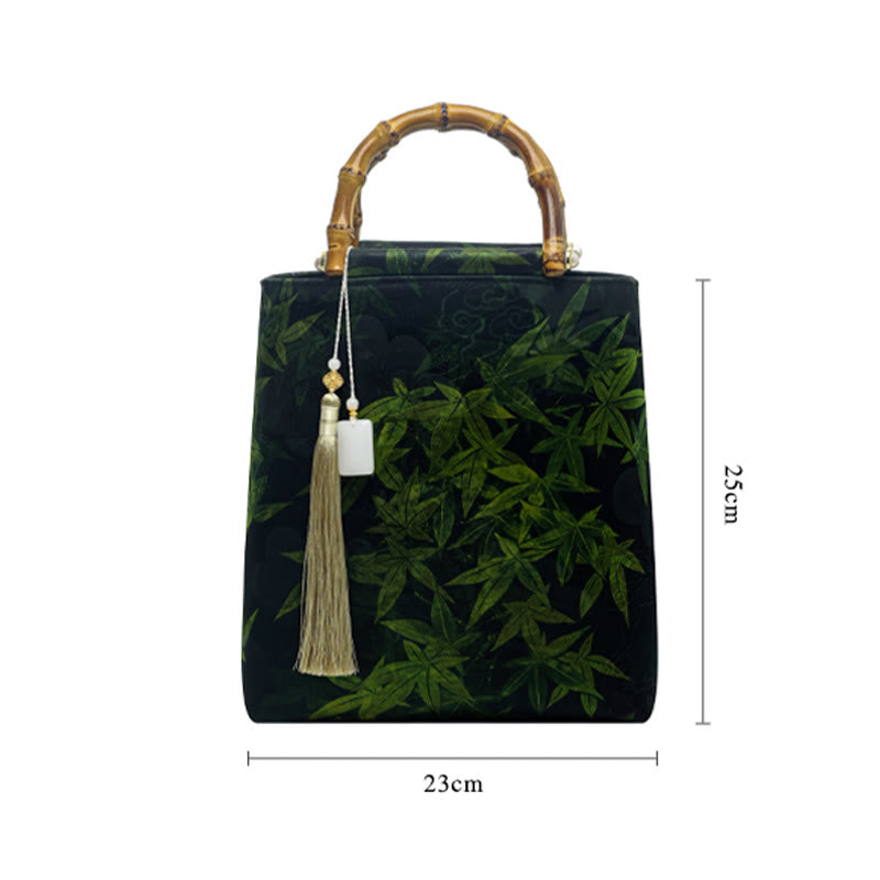 Nimara Ritual Bamboo Leaves Butterfly Koi Fish Bamboo Handles Handbag