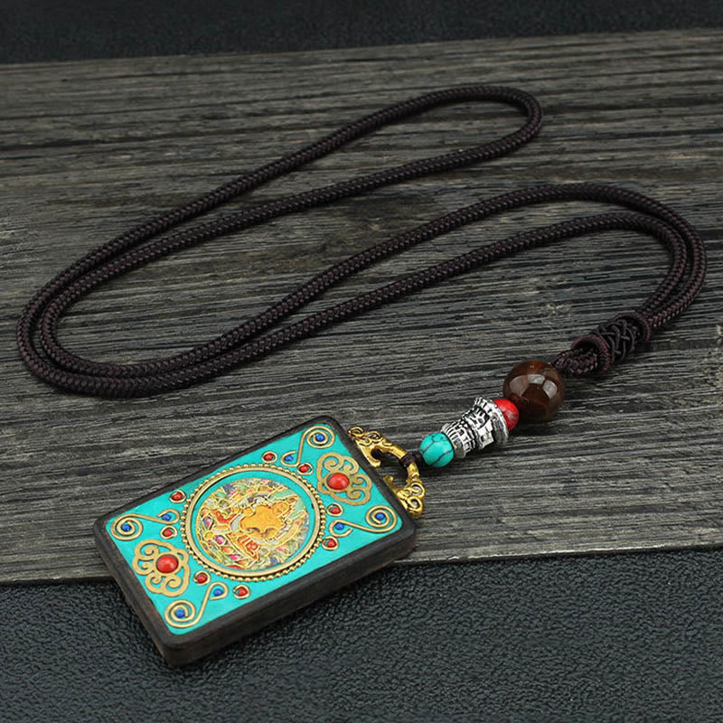 Nimara Ritual Tibet God Of Wealth Money Tree Golden Phoenix Thangka Ebony Peace Necklace Pendant