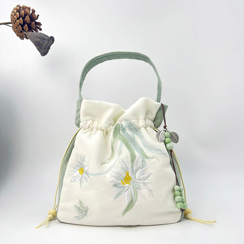 Nimara Ritual Embroidered Butterfly Lotus Magnolia Cotton Linen Tote Crossbody Bag Shoulder Bag Handbag