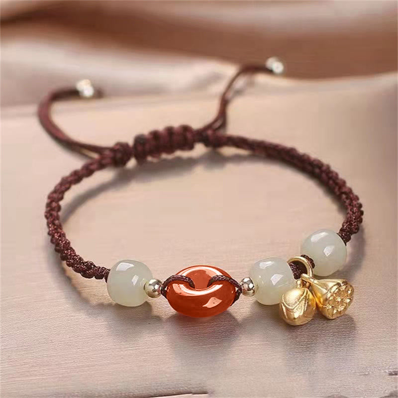 Nimara Ritual Red Agate Peace Buckle Jade Lotus Healing Braided Bracelet