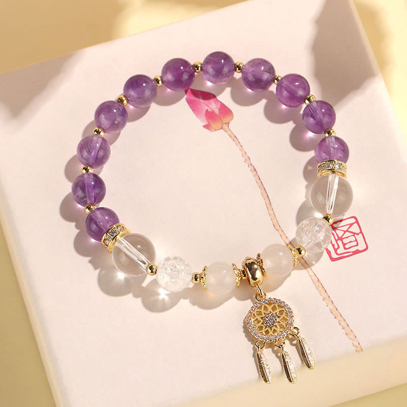Nimara Ritual Green Strawberry Quartz Amethyst Crystal Dreamcatcher Healing Bracelet