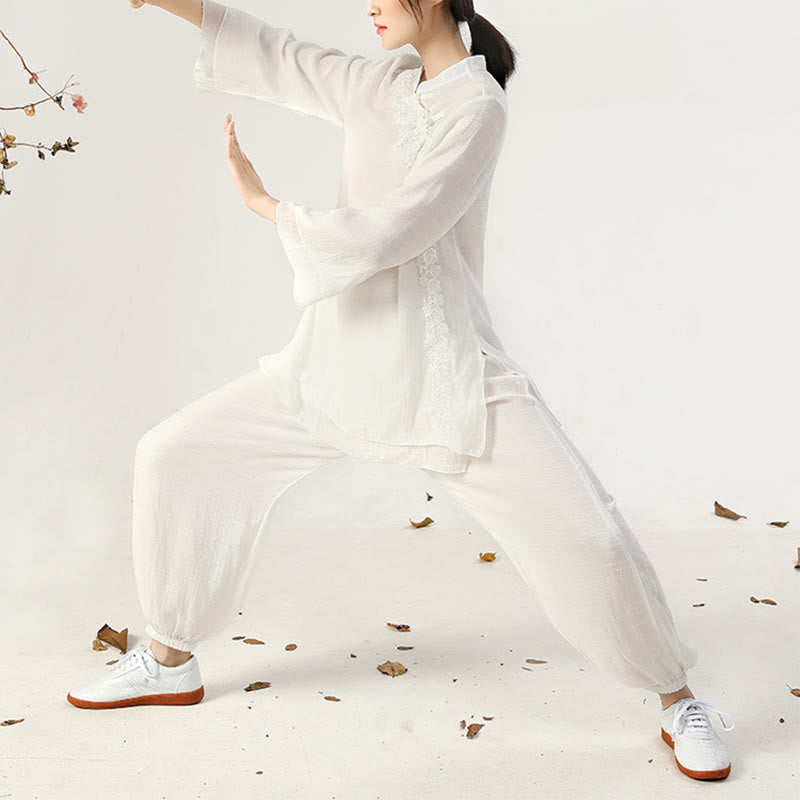 Nimara Ritual 2Pcs Long Sleeve Frog-Button Meditation Prayer Zen Practice Tai Chi Uniform Clothing Women's Set