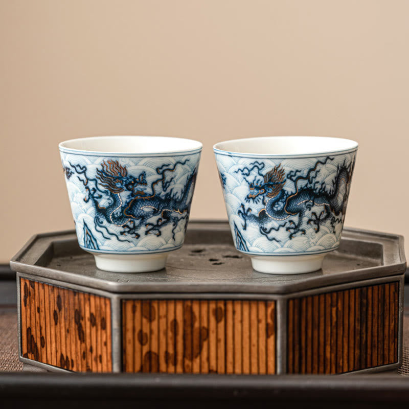 Nimara Ritual Small Blue And White Dragon Pattern Ceramic Teacup Kung Fu Tea Cups 45ml