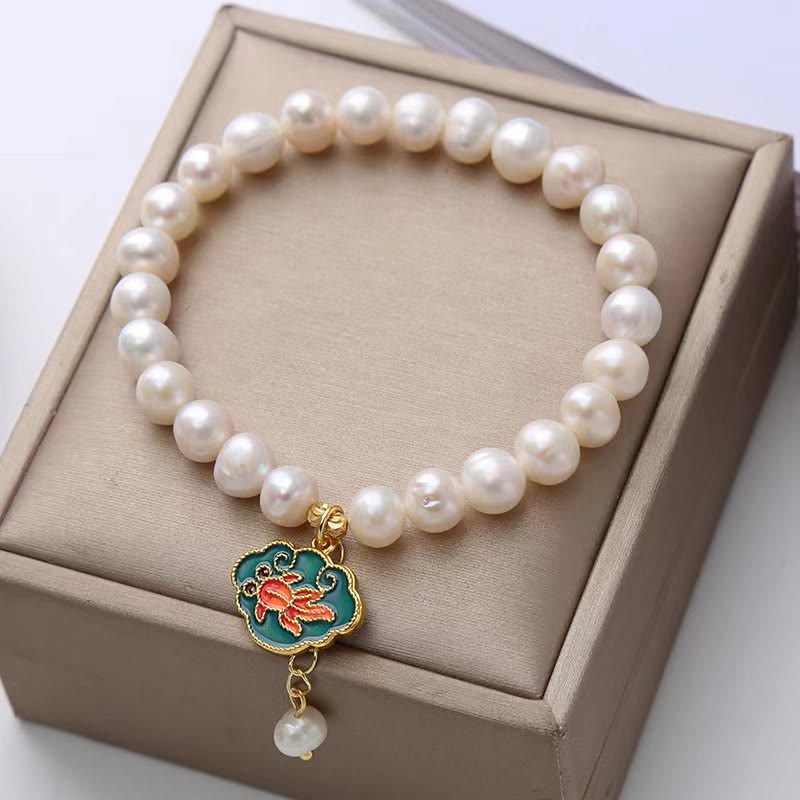 Nimara Ritual Natural Pearl Lotus Koi Fish Goldfish Optimism Charm Bracelet