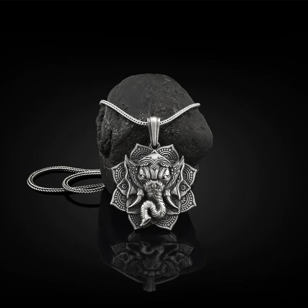 Nimara Ritual Pure Tin Ganesh Ganpati Elephant Protection Amulet Necklace Pendant