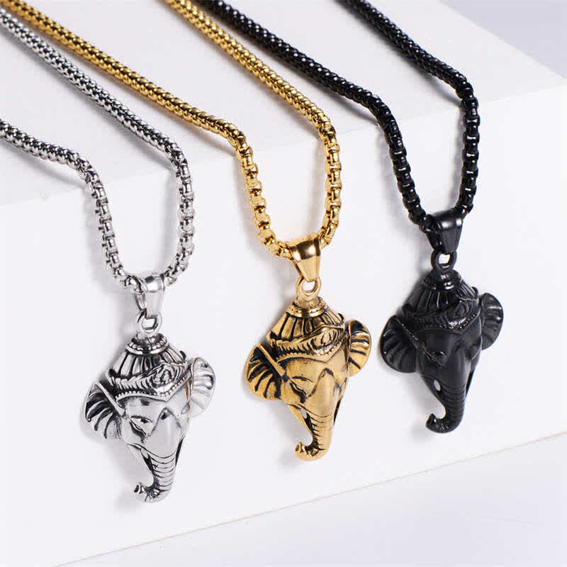 Nimara Ritual Ganesh Ganpati Elephant Titanium Steel Protection Pendant Necklace