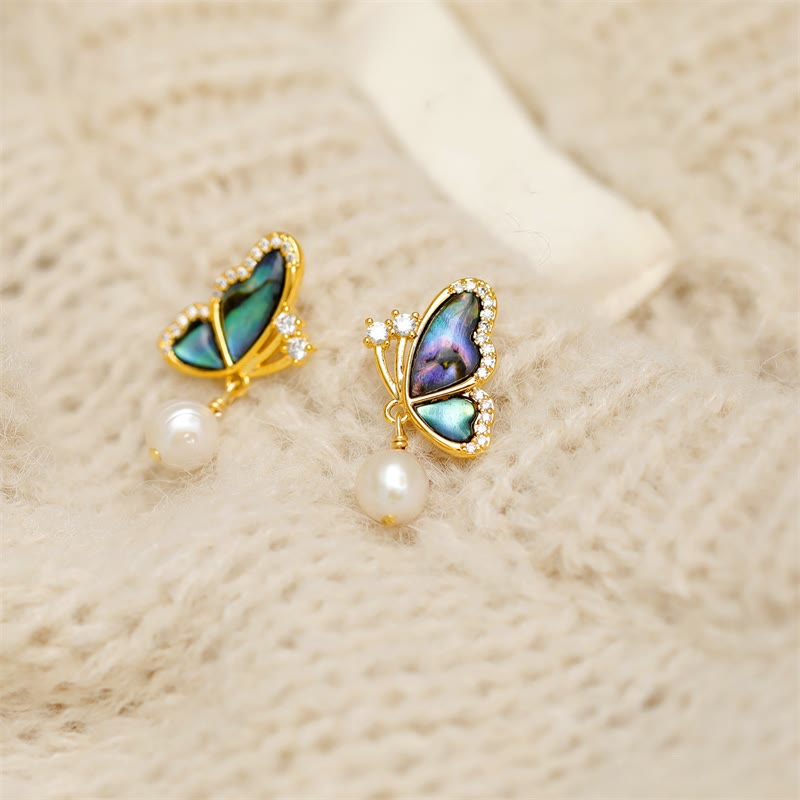 Nimara Ritual 18K Gold Plated Copper Pearl Butterfly Love Stud Earrings