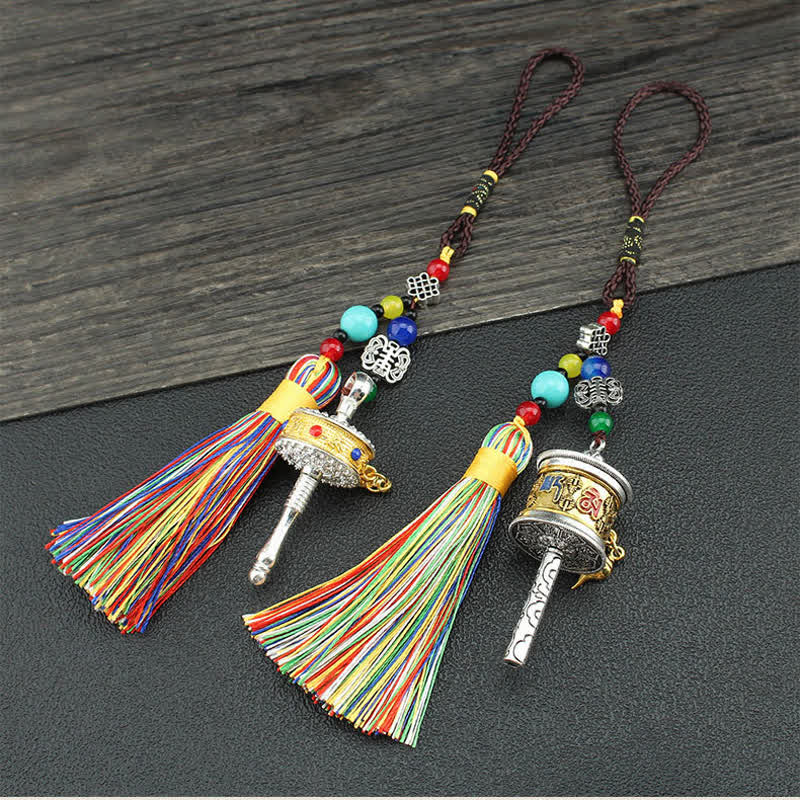 Nimara Ritual Tibet Om Mani Padme Hum Prayer Wheel Tassel Bag Car Hanging Decoration
