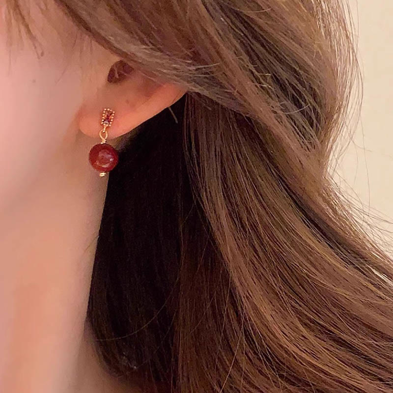 Nimara Ritual 925 Sterling Silver Posts 14K Gold Filled Cinnabar Bead Zircon Calm Earrings