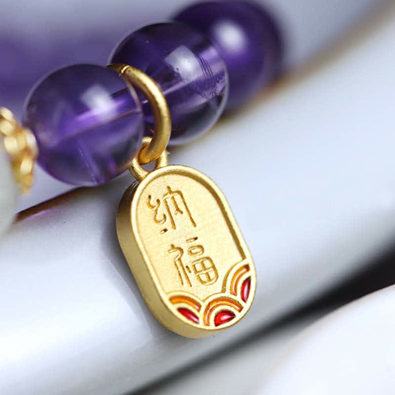 Nimara Ritual Natural Amethyst Crystal Hetian Jade Healing Charm Bracelet