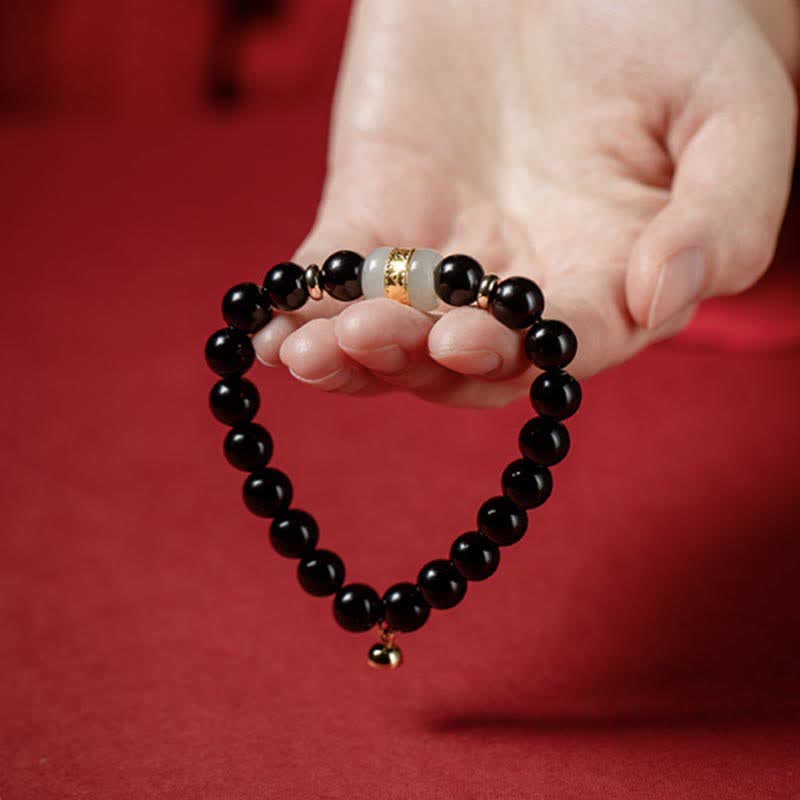 Nimara Ritual Black Obsidian Jade Om Mani Padme Hum Strength Couple Magnetic Bracelet