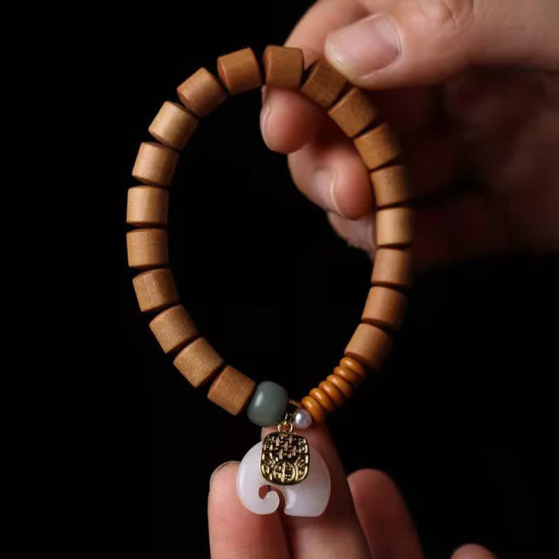 Nimara Ritual Sandalwood Jade Elephant Protection Bracelet