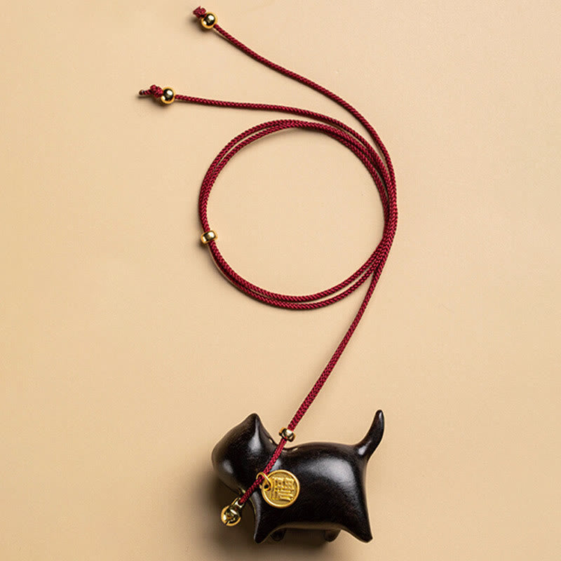 Nimara Ritual Ebony Wood Green Sandalwood Lucky Cat Fu Character Lucky Fortune Bell Balance Car Hanging Decoration