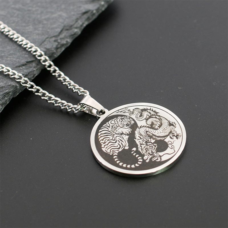 Nimara Ritual Tiger Dragon Titanium Steel Chain Necklace Harmony Pendant