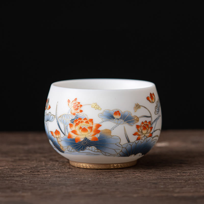 Nimara Ritual Phoenix Dragon Lotus Deer Ancient Building Koi Fish Ceramic Teacup Kung Fu Tea Cups